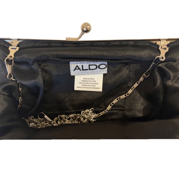 Aldo Beaded Floral Satin Evening Bag Embroidered 2 Removable Chain Straps - Picture 9 of 11